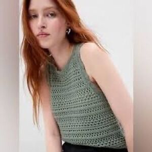 NEW! GAP‎ Women's Crochet Halter Tank Top Sage Green Sleeveless Medium